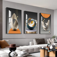 Bright Style Framed Wall Art - Abstract Modern Shape Pattern in White, Blue, Yel