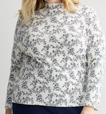 Croft & Barrow Size 2X Ivory & Navy floral mock neck knit top, long sleeve, NWT