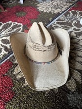 Genuine Bangora Straw Western Cowboy Hat Beige w/ Multicolor Band