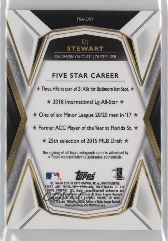 2019 Topps Five Star Auto DJ Stewart #FSA-DST Rookie Auto RC - Image 2 of 2