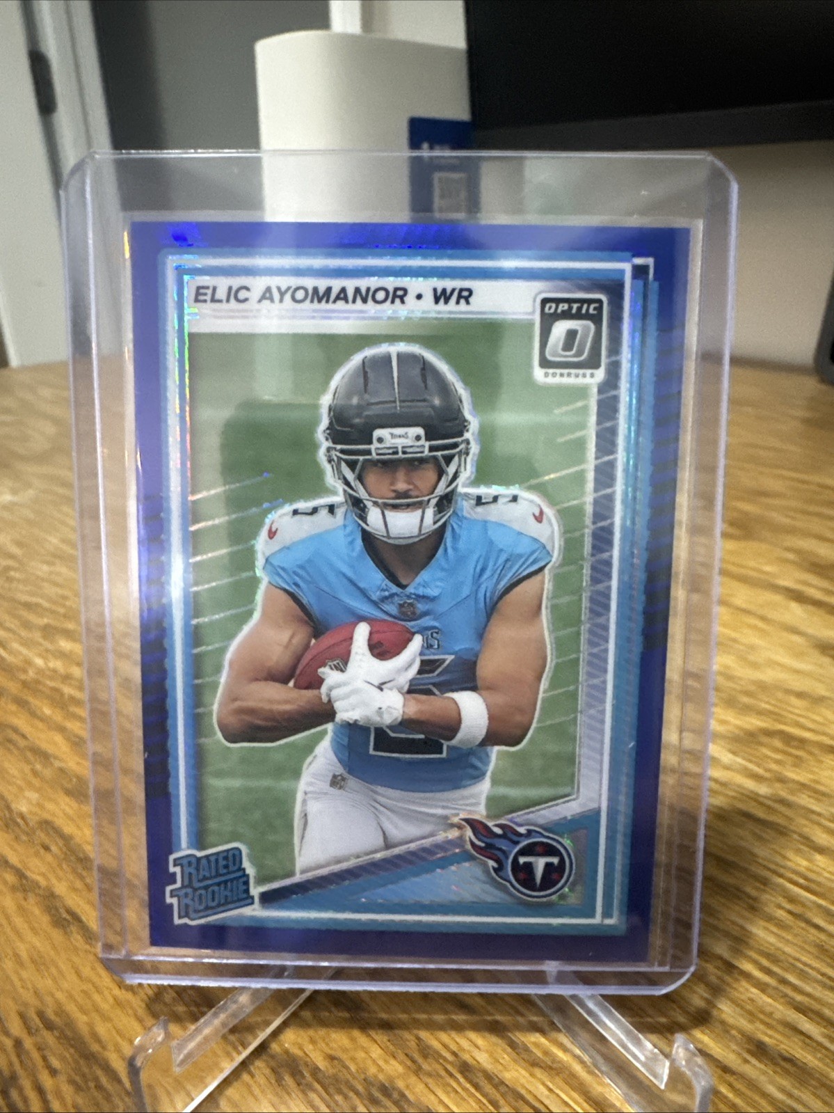 2025 Panini Donruss Optic Rated Rookie Blue Hyper Elic Ayomanor Titans Card #235