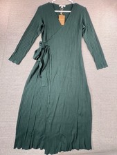 RIHOAS long Sleeve Ribbet Dresses Knit Tie-wrap Casual Size M Green