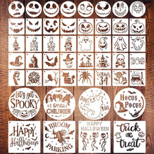 48 PCS Halloween Stencils Reusable, Ghost Bat Witch Spider Pumpkin Stencils For