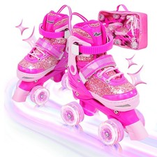 Adjustable Kids Roller Skates with Light Up Wheels Safety Protection for Be...