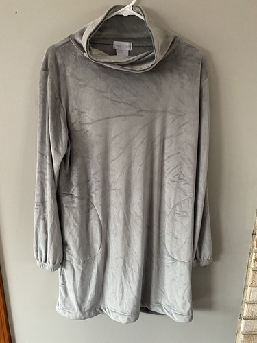 Softies Cowl Snuggle Lounger Sleep Dress sz M Gray Side Pockets