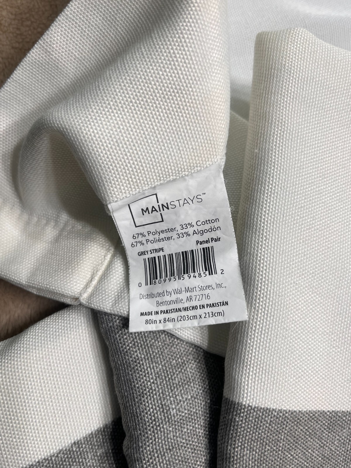 Mainstays-Curtain Panels Set of 2 Gray/ White Stripe approx. 38 x 84 each panel