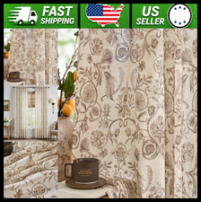 Jinchan Linen Floral Curtains 84" Light Filtering Farmhouse 2 Panels Taupe Beige