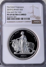 Una And The Lion 2019 UK 2oz Silver Proof Coin Graded PF 69 UC By NGC Only Coins