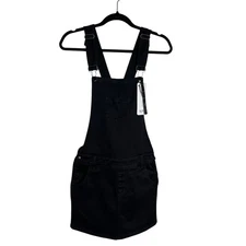 Revel Black Denim Bib Overall Mini Dress Y2K Skater Grunge Dark Goth Fits S