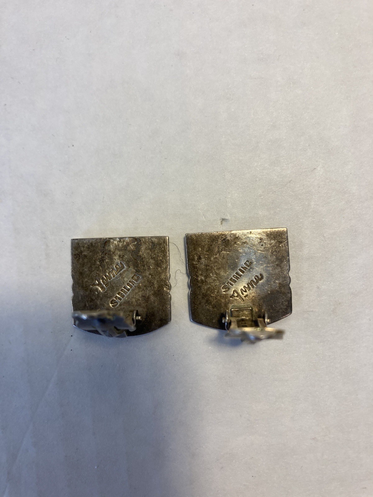 Vtg. Signed June Sterling Rectangular Clip On Ear… - image 3