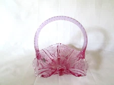 95th Anniversary Fenton Art Glass Basket, 1905-2000, Thistles, Pink Glass