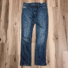 Diesel Ruky Jeans Men 31x34 Blue 008SS Wash Denim Button Fly Flap Pocket Italy