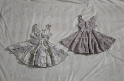 BEARPAW Girls Sundress 18M Gray White Striped Muslin Smocked Sleeveless