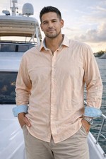 Men's James Tattersall Dress Shirt XL Peach Long Sleeve Button Down Clearance