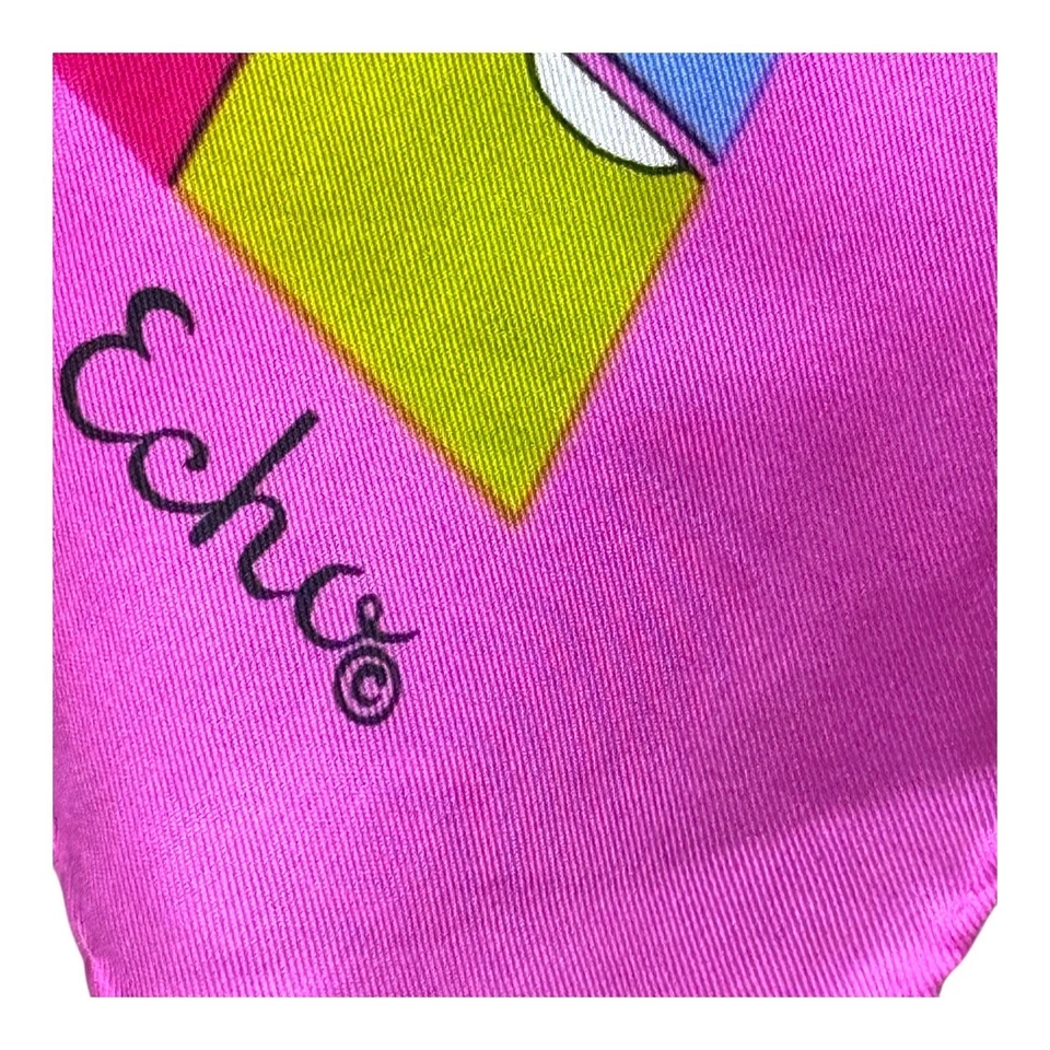 Vibrant Echo Geometric Abstract Silk Square Scarf Accessory Hot Pink Fuschia - Image 3 of 4