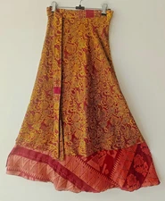 Handmade Skirt Double Layer Maxi Beach Skirt Magic Wrap Vintage Silk Sari Skirt