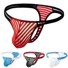 Men's Pouch Underwear Thong See Through Stripes Breathable Material for Comfort