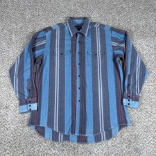 Vintage Wrangler Brushpopper Shirt Mens 17 35 Blue Stripe Cowboy Rodeo Ranch