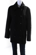 Marni Womens Double Breasted Wool Fleece Deconstructed Peacoat Black Size It 44