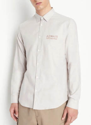 Armani Exchange Logo LS Button up Shirt Beige Men's SZ L Regular Fit MSRP $110