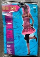 1980s Neon Punk Rock Halloween Costume Pink Mini Dress Animal Print One Size