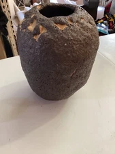 Hand Thrown Textured/Carved Dark Brown Vase by CMO Studios