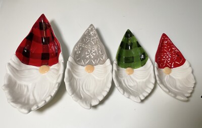 World Market Ceramic Christmas Gnomes Measuring  Set of 4 1 cup -1/4 cup NWT