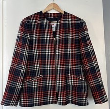 Mondi Vintage Wool Zip Blazer  Jacket 40 Red Blue Tartan 