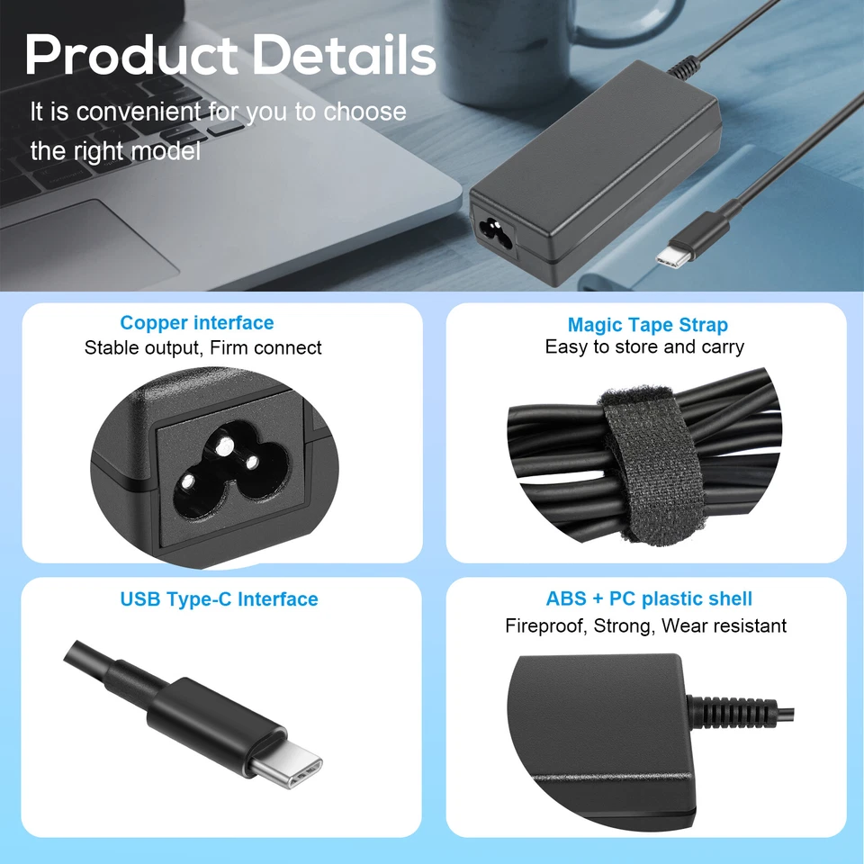 Cargador de computadora portátil Lenovo 65W 90W USB-C tipo C adaptador de CA ADLX65YLC3A GX20P92530 Foto 4 de 4