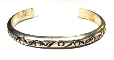 Sterling Silver Signed B Sun Rays Cuff Bracelet 6mm  6.5'' Wrist