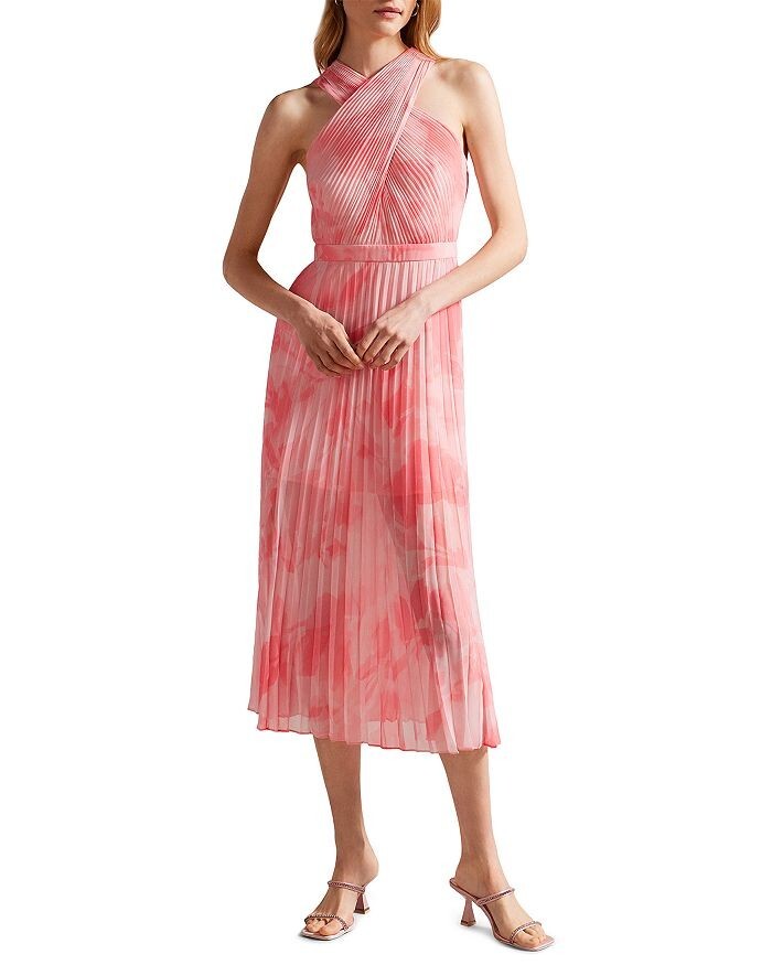 knee length dresses for ladies Pleated Midi Dress With Removable Knit Tank | Larnahh main image 1