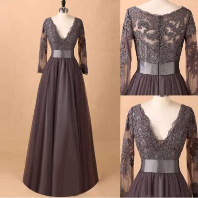 Mother Of the Bride Dress For Wedding Long Sleeve V Neck Chiffon Floor Length