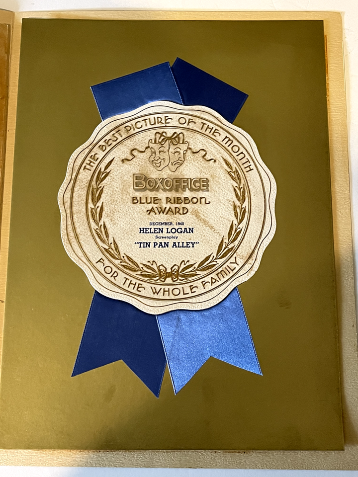 RARE "TIN PAN ALLEY" MOVIE BOX OFFICE AWARDS 1940 BETTY GRABLE ALCIE