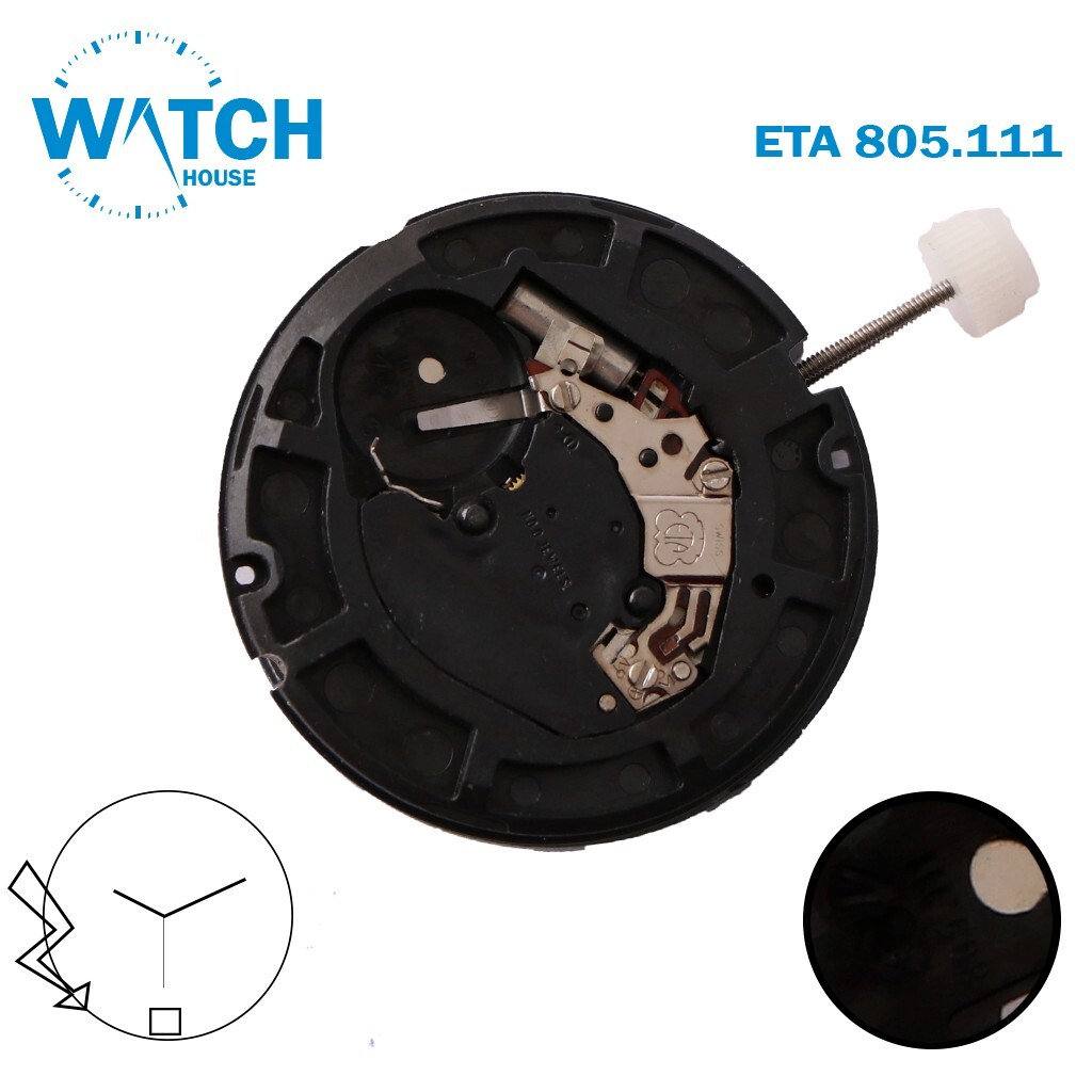 ETA Swiss Quartz Movement, Black Date Disk at 6, Hands