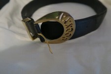VTG Paloma Picasso Black Genuine Leather Belt Gold Ornate XXX Made in Italy S/70