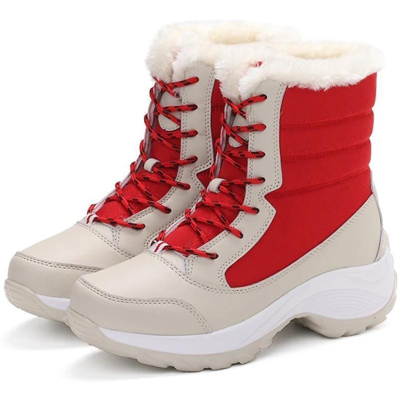 Women's Winter Snow Boots – Fur Lining, Lace-Up, Waterproof, Flat Heel, Sizes 6-11