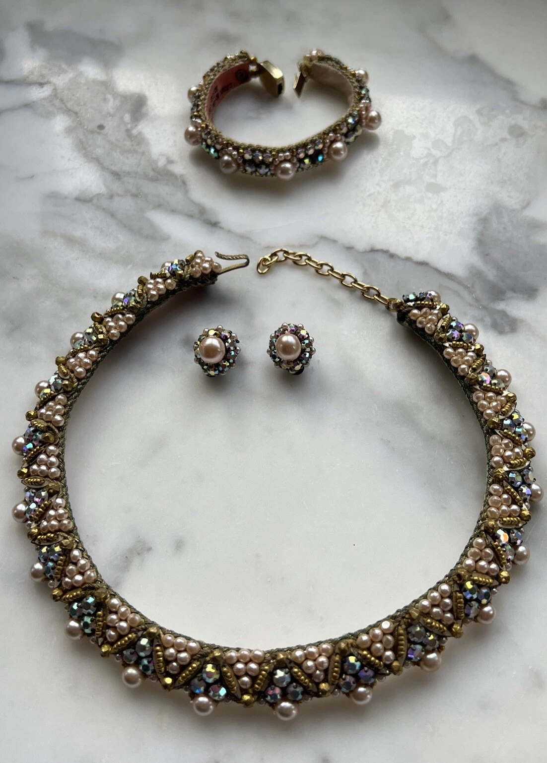 Rare Leni Kuborn Grothe Kitzbuhel C 1950 perle plein ensemble de boucles d'oreilles bracelet