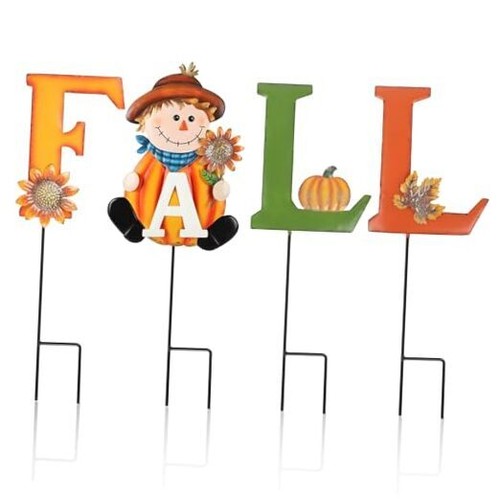 Fall Yard Stakes Lawn Decorations Outdoor, Metal Thanksgiving Fall Yard Signs