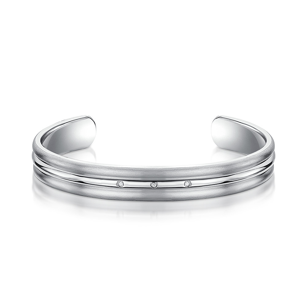 Men's Shiny Silver Titanium High Polished Centre Diamond Plain Bangle  Bracelet