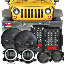 07-17 For Jeep Jk Jku Combo 7 Led Headlight Tail Lamp Fog Light Turn Signal Kit