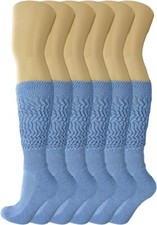 Light Blue Slouch Socks 6 Pairs Shoe Size 5-10