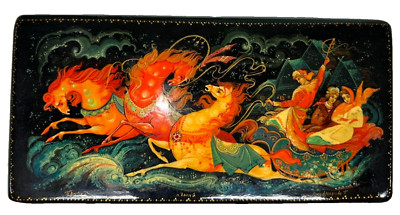 Russian Lacquer Box--Vintage, Soviet Era: Hand-Painted and Signed