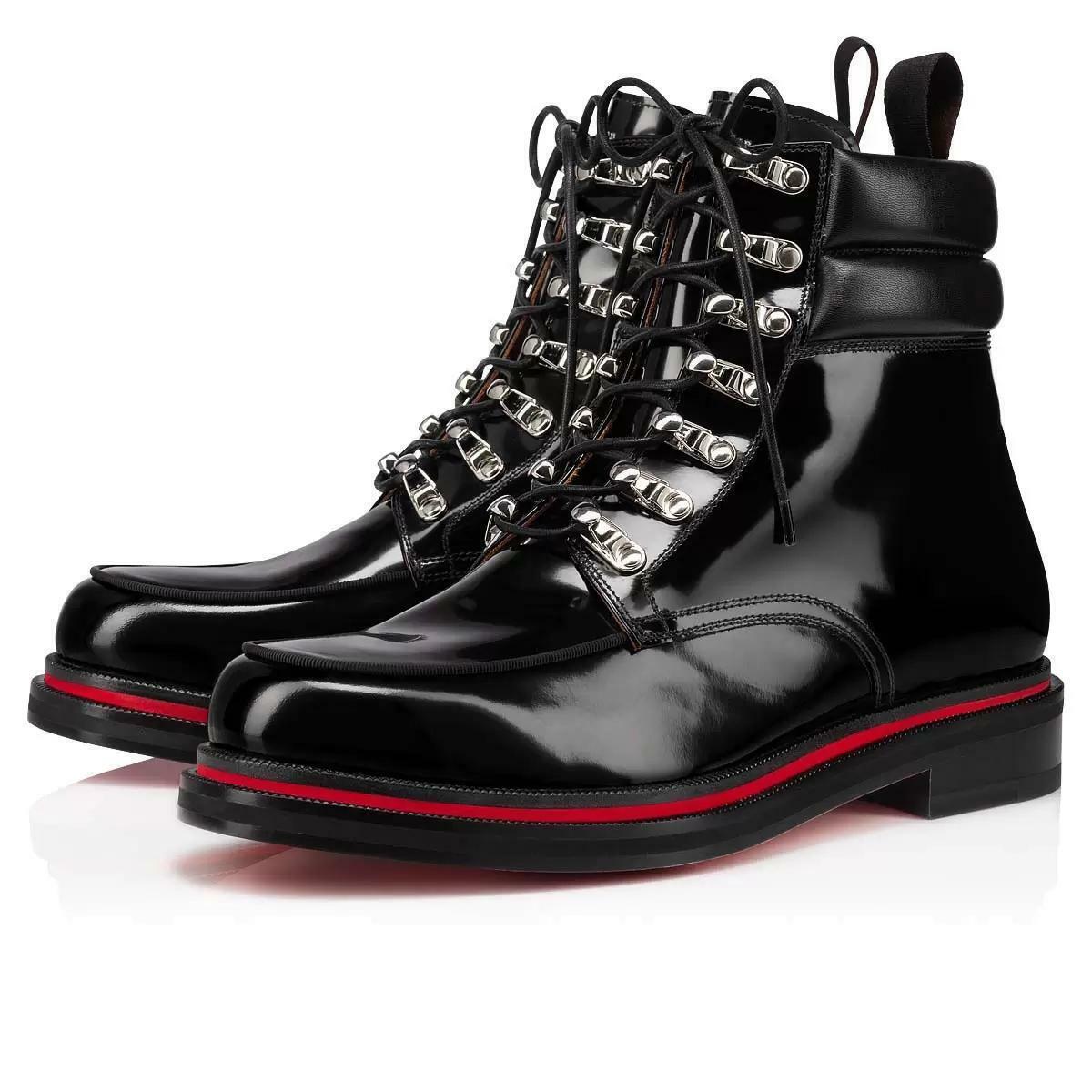 Christian Louboutin Mens Alopista Flat Black Leather Combat Lace Up Boot 45 12 Leather boots Christian Louboutin Black size 12 US in  main image 2
