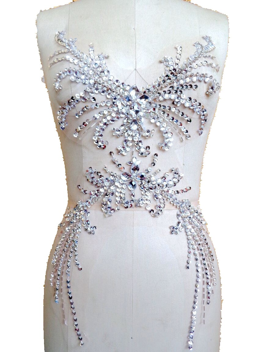 DIY Crystal Rhinestone Applique Motif Sew Wedding Bridal Dress