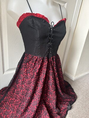 black and red emo dress Gothic Skull Pattern Straps Dress Wine Red