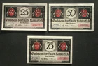 Set emergency notes City of Kahla Saxony-Anhalt 25, 50 and 75 Pfg. uncirculated