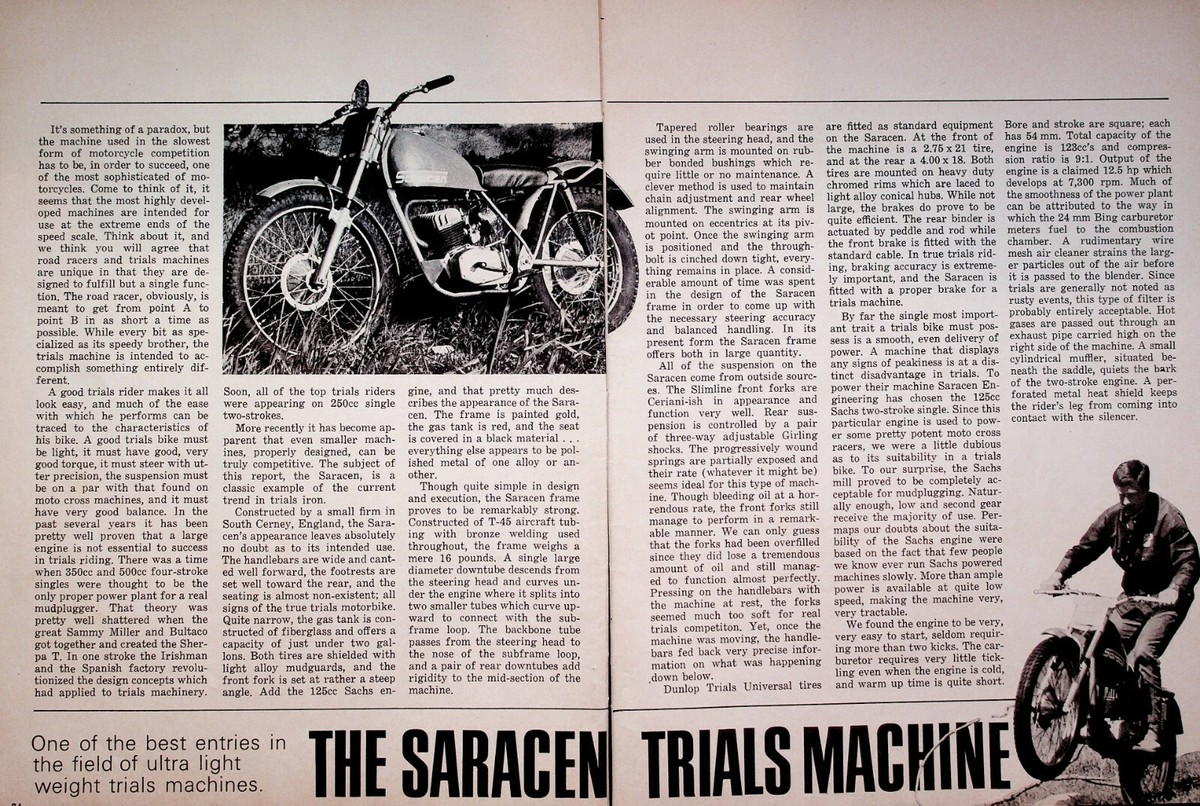 1970 Saracen Trials Machine 4-Page Vintage Motorcycle Article