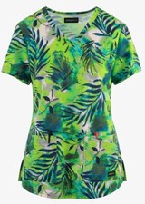Koi Scrubs 1079 V-Neck Print Scrub Top in "Breezy Palm" Size S