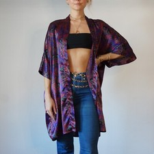 1990s Y2K Frederick's of Hollywood Silk Kimono Style Robe, Hong Kong, Size Large