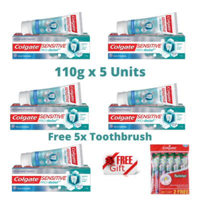 Colgate Toothpaste Sensitive Pro Relief Whitening - 110g x 5(Free 5x Toothbrush)